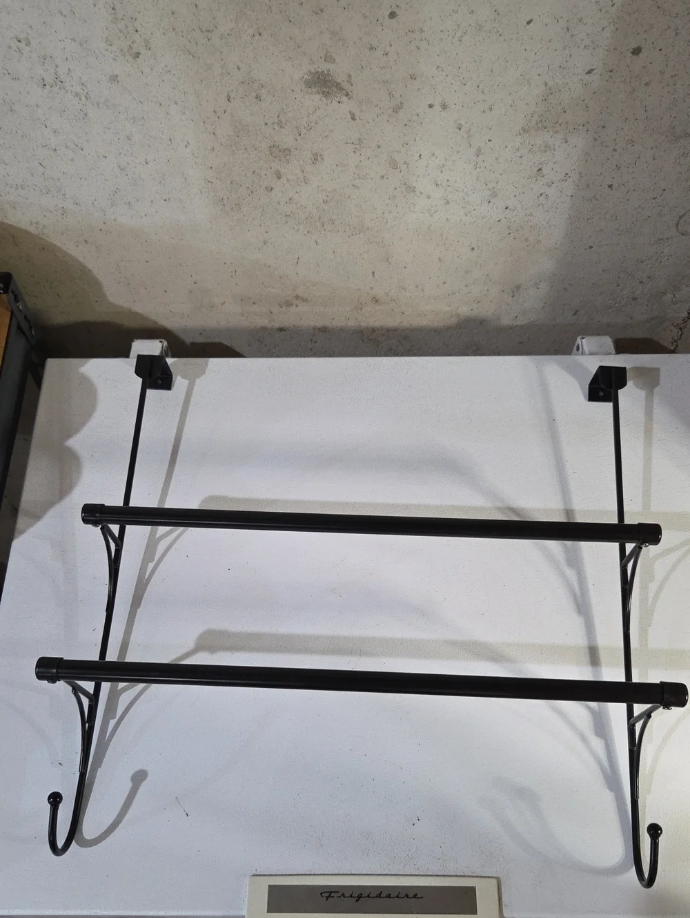 Black Metal Wall Rack with Double Rods and Hooks